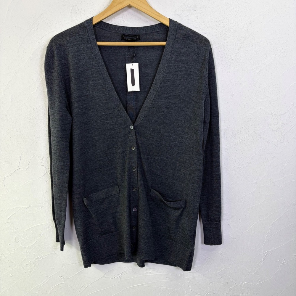 Banana Republic Merino Wool Cardigan Sweater Womens Small Gray V Neck Minimalist